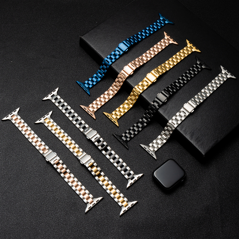 

Suitable for Apple iWatch SE 1 2 3 4 5 6th generation small waist three-bead stainless steel strap ladies Watch Bands