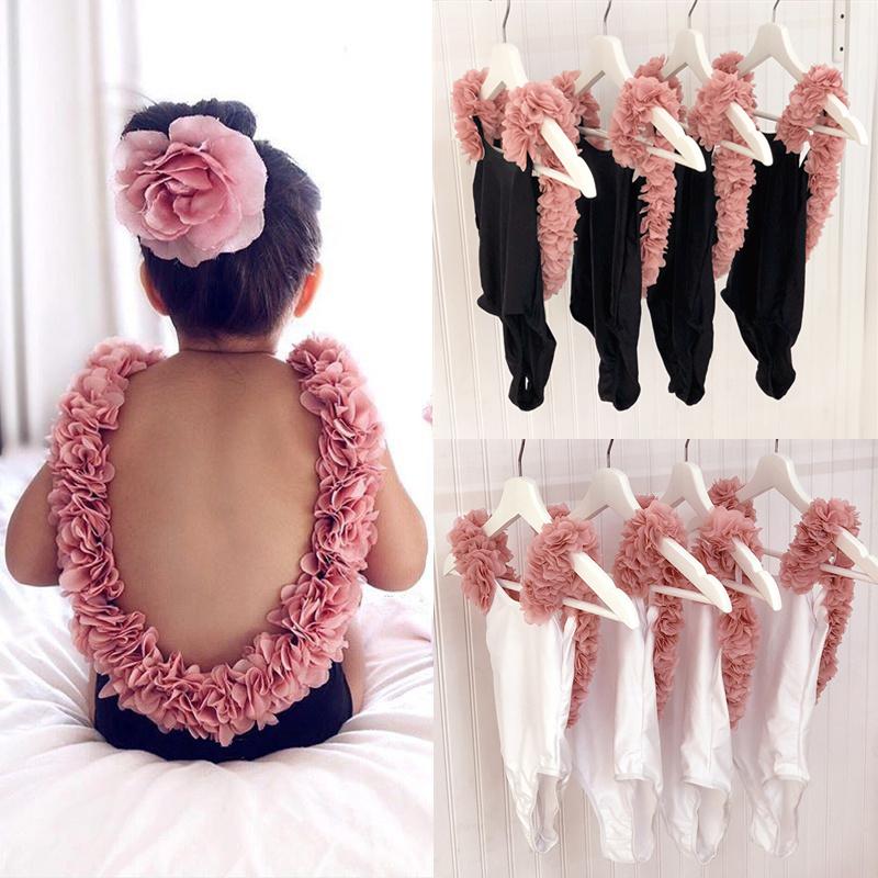 

One-Pieces Cute Baby Girls Backless Swimwear For Toddler Kids Bikini Bathing Beach Swimming Suit Children Floral Strap One Piece Swimsuit, Black