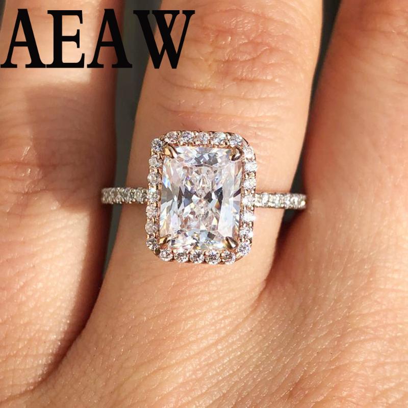 

Cluster Rings Solid 14k White Gold 2ct 4ct DF Moissanite Radiant Cut Stone Engagement Ring For Women, Golden;silver