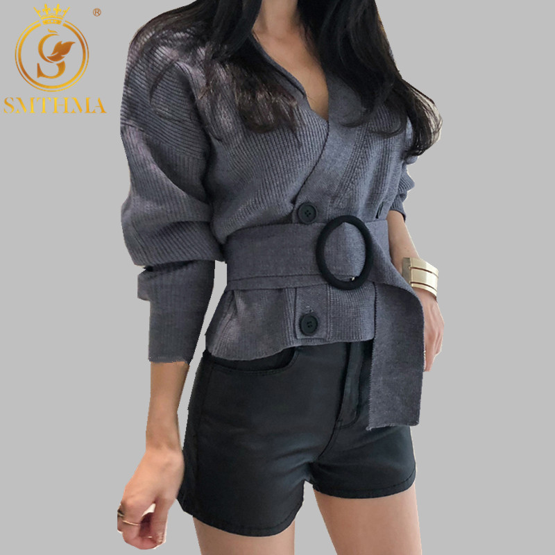 

Autumn And Winter Women Cardigans Sweater V neck Solid Loose Knitwear Double-breasted Casual Knit Cardigan Outwear Coat 210520, Picture color