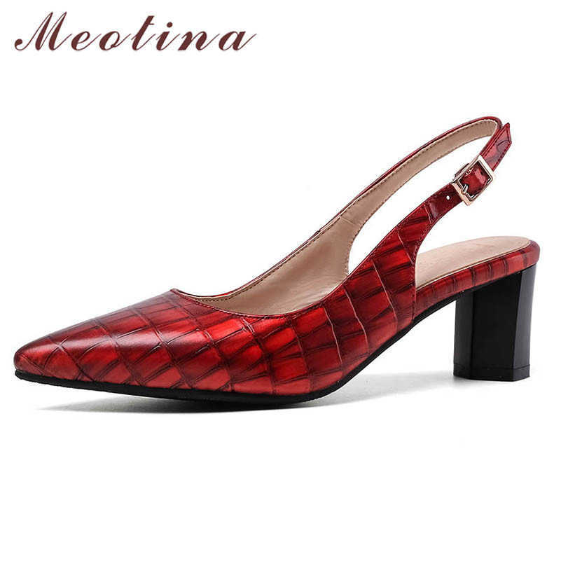 

Meotina Snake Print High Heel Women Shoes Slingback Pumps Lady Pointed Toe Block Heels Footwear Female Summer Black Size 33-46 210608, Red