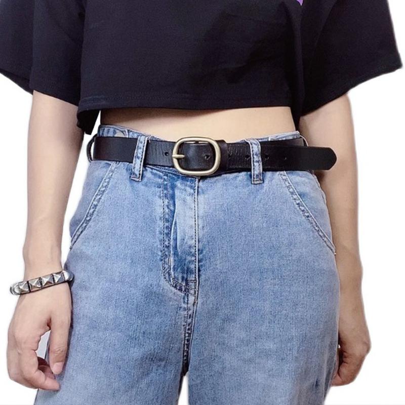 

Belts Soild Brass Buckle Genuine Leather Female All Jeans Matched Fully Grain Cowhide Belt 2.8cm Width, Black