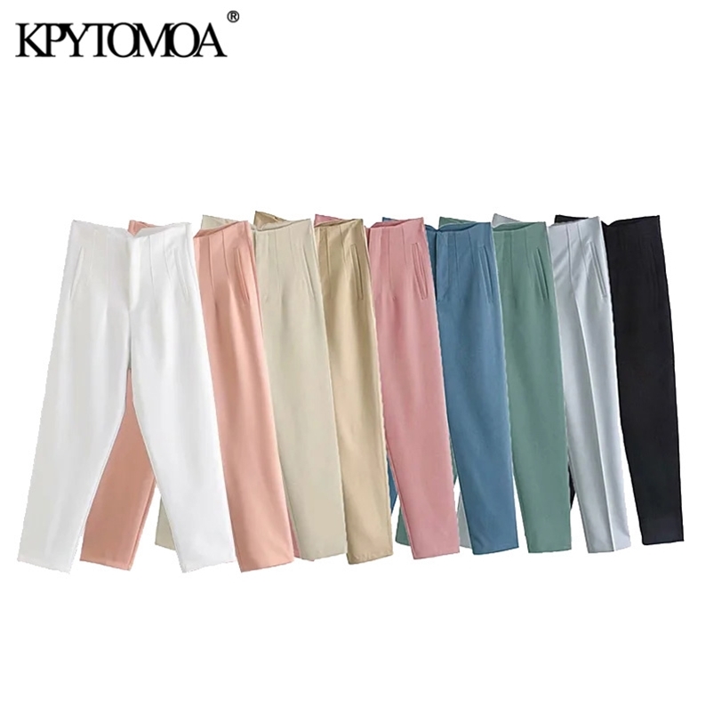 

KPYTOMOA Women Chic Fashion With Seam Detail Office Wear Pants Vintage High Waist Zipper Fly Female Ankle Trousers Mujer 211006, As picture