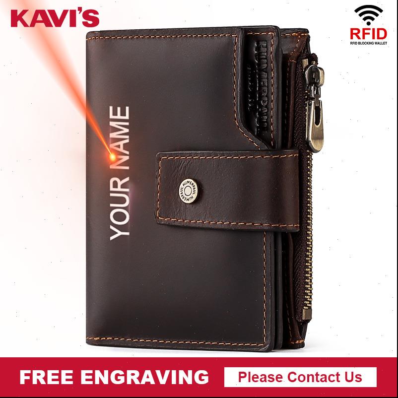 

kavis engraving cowhide leather wallet men portfolio short male purse rfid vintage card holder coin perse for, Red;black