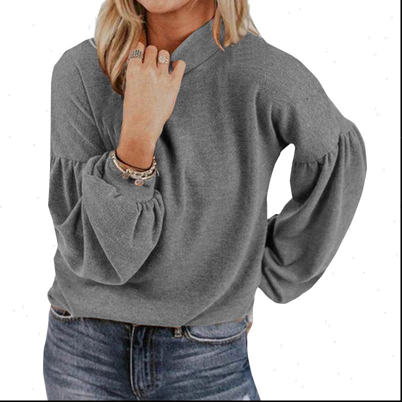 

women blouses womens shirt plus size casual buttons loose fashion knitted lantern sleeve solid tunic shirts ladies high collar, White