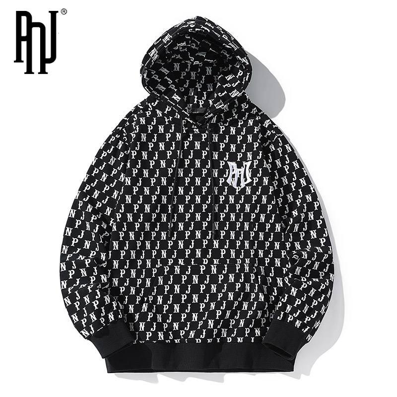 

Gym Clothing PNJ Fashion Men's Autumn And Winter Hooded Long Casual Coat Printed Loose Pure Cotton Top, White;black