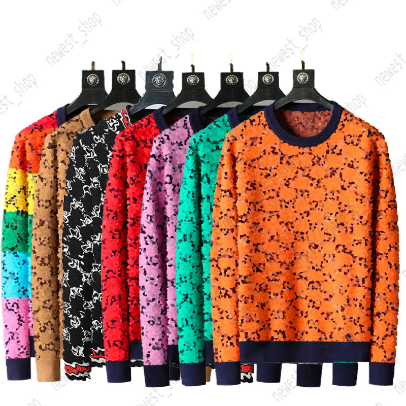 

mix style 2021 designer autumn luxury mens sweater clothing pullover slim fit casual sweatshirt geometry patchwork color print Male fashion woollen woolly jumper