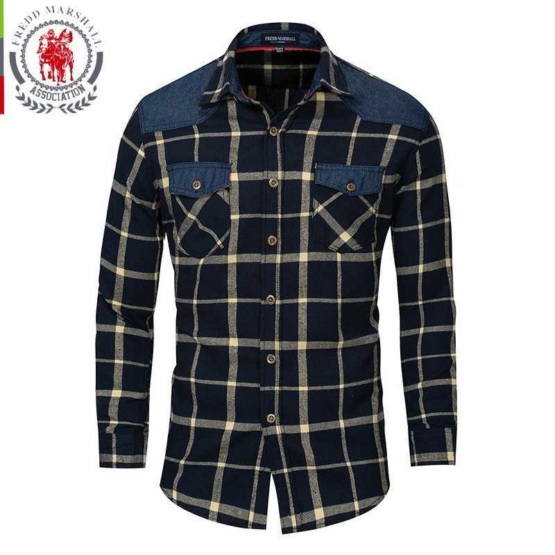 

Fredd Marshall Men shirt Long Sleeve Plaid Dress Casual Shirt Autumn Thicken Business Work Shirt Male camisa masculina 172 210527, Red