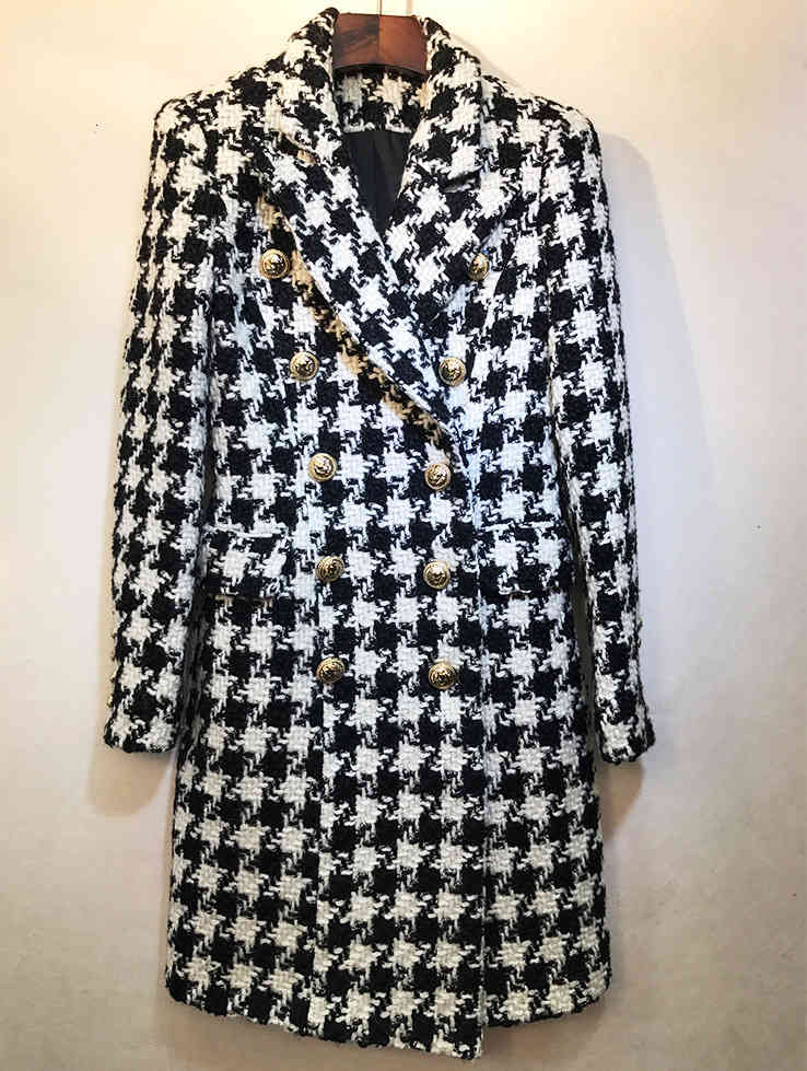 

Women's Trench Coats Europe: Female America double-breasted chess tweed coat 2021 autumn/winter high quality houndstooth overcoat b068, The pictures