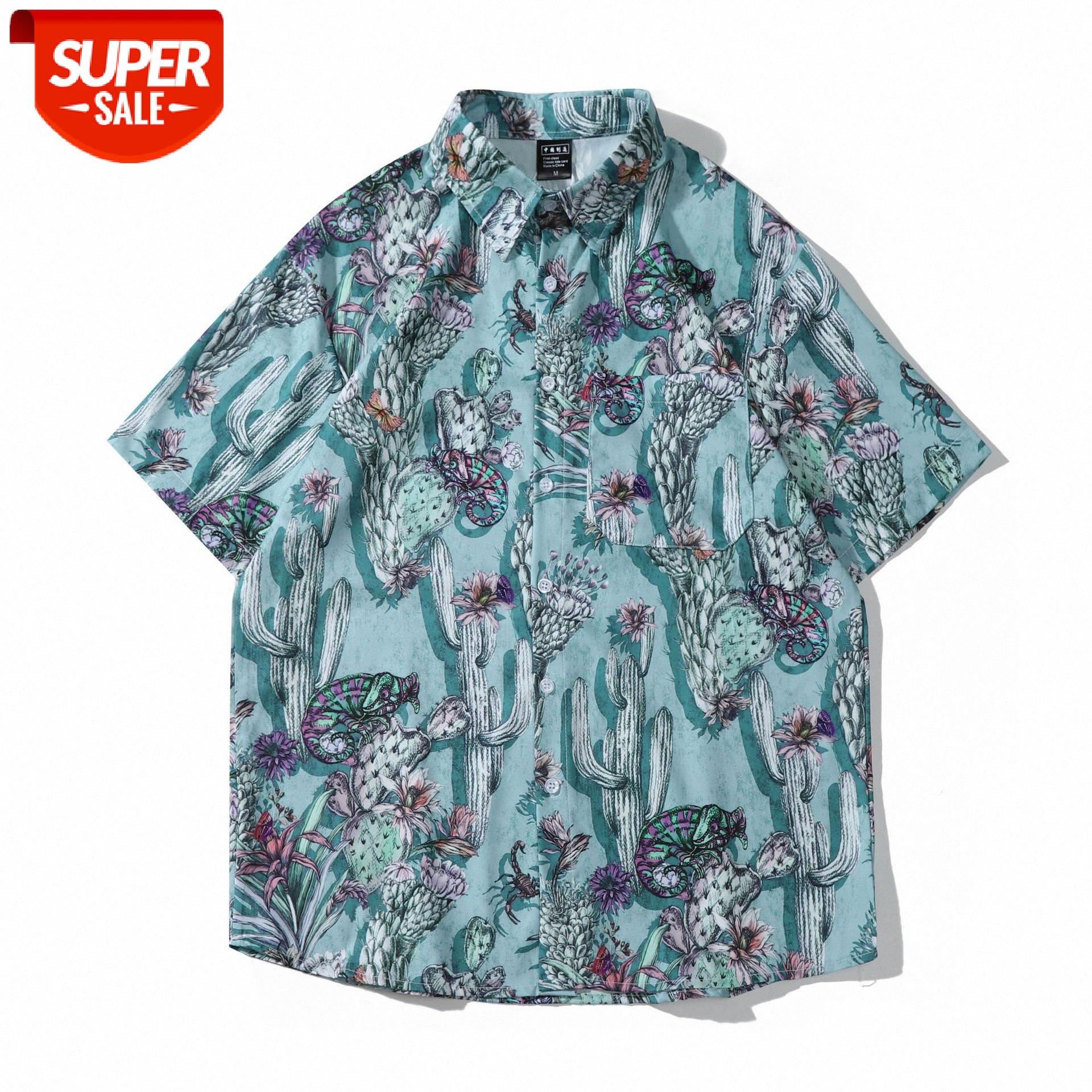 

Hong Kong style retro vintage ruffian shirt short-sleeved male Weiyi loose bf casual couple flower #pu2y, White;black