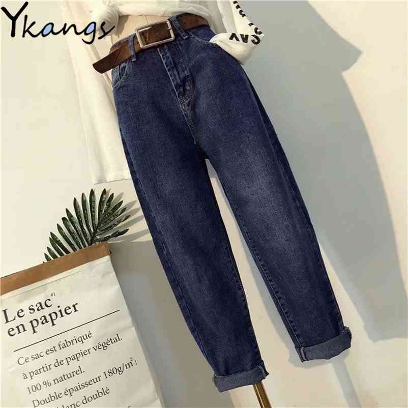 

Plus Size Autumn Women Vintage Harem Jeans Casual Loose Korean Style Denim Pants Blue Baggy Fashion Pantalones Vaqueros Mujer 210629