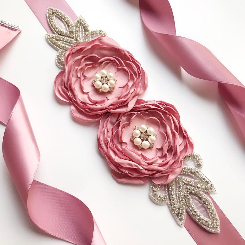 

Women Clothing Accessoriees Pearl Rose Flower Belt Bridal Wedding Gown Girdle Female Elegant Waist Fashion Adult Floral Belts, Black;brown