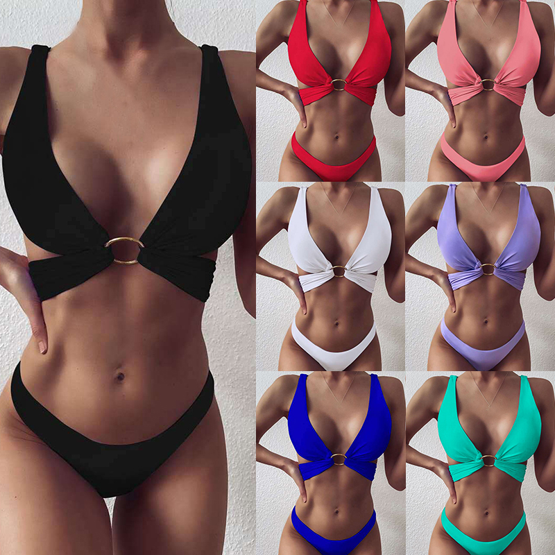 2021 Fashion Sexy Two Piece Swimsuit with pad Women Summer Double-sided Nylon Solid Color Beachwear Bandage Bikini Set Bathing Suit S M L XZG2065-image-394699056