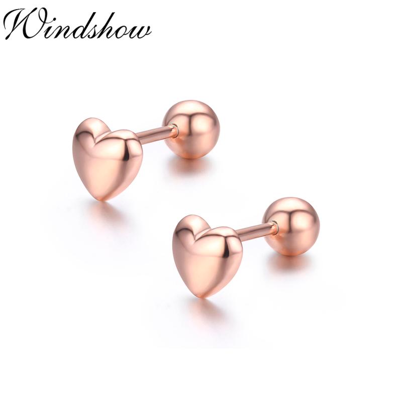 

Cute 925 Sterling Silver Rose Gold Color Peach Love Heart Screw Back Stud Earrings For Women Girls Toddlers Kids Jewelry Aretes