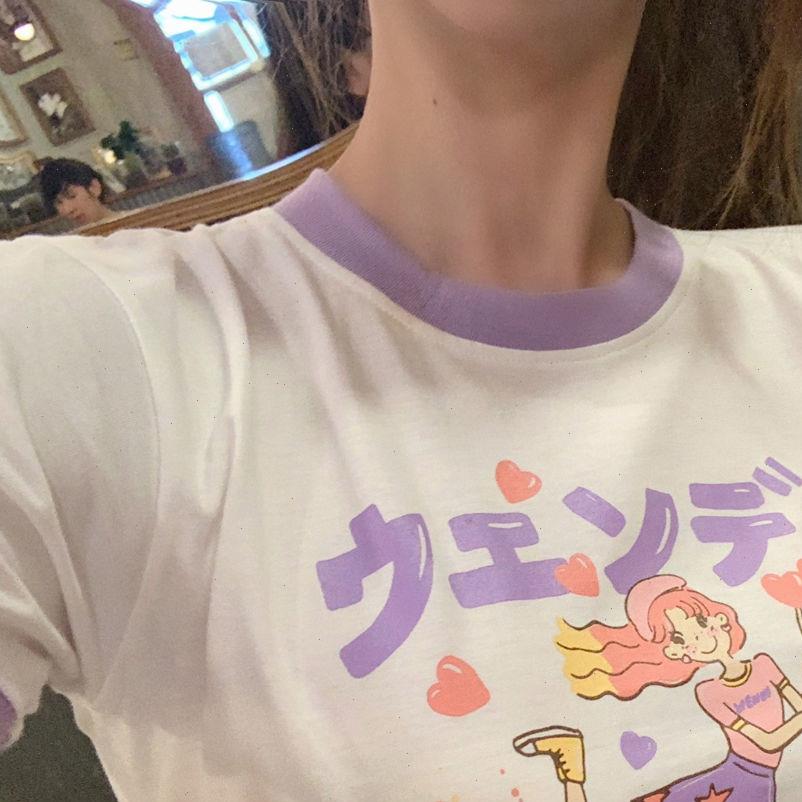 

aesthetic harajuku womens t shirt kawaii cut rainbow girls print summer korean pop streetwear women chic casual tees, White