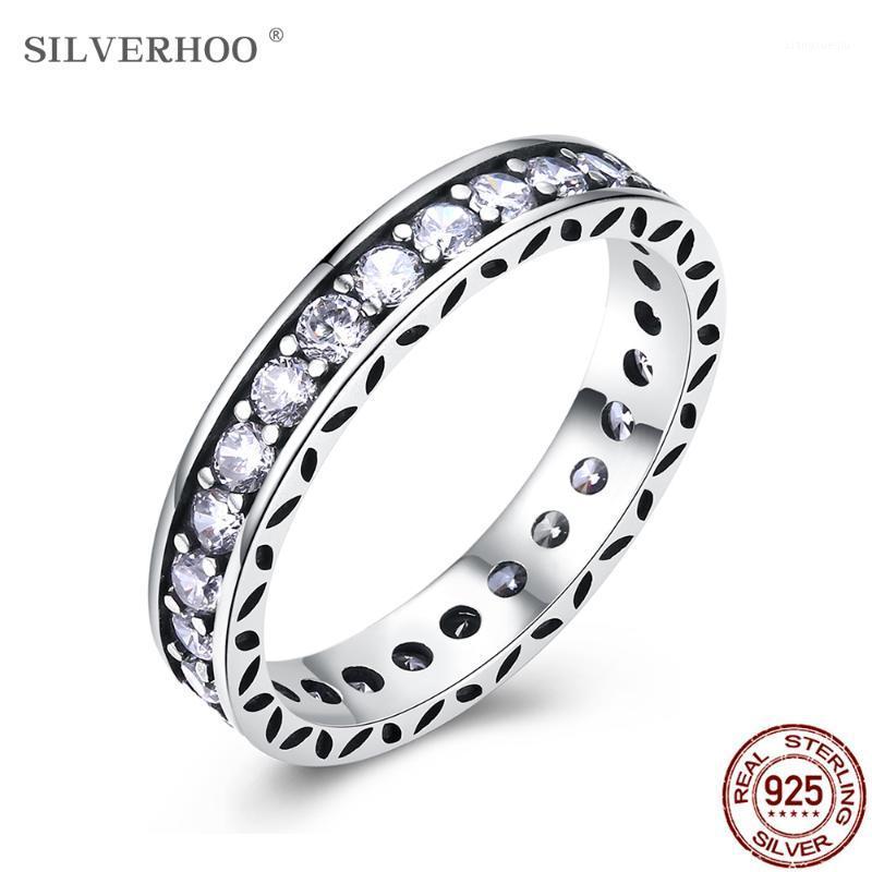 

Cluster Rings SILVERHOO 925 Sterling Silver Vintage For Women Full 5A+ Cubic Zirconia Engagement Wedding Ring Personality Fine Jewelry, Golden;silver