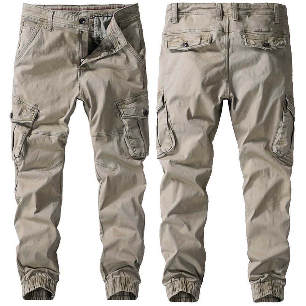 

Men Spring Autumn Pants Pure Cotton Work Trousers Mens Cargo Pants Fashion Clothing Military Trousers Multi-Pockets Army Pants 210616, Light black5