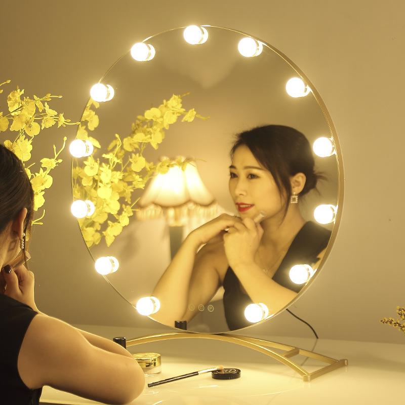 

Mirrors Tabletop LED With Lighted Dressing Spiegel Round Desktop Large Makeup Mirror Dormitory Charging Wall Home Tocador Maquillaje