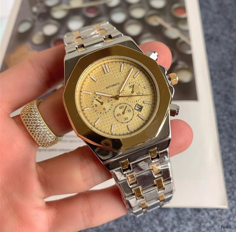 

montre de luxe Men Automatic Full Functional Stopwatch Watches 42MM Stainless Steel Super Wristwatches mens All Dials Working Table, Slivery;brown