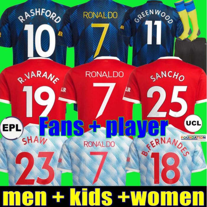 

FANS Player 21 22 SANCHO RASHFORD jerseys 2021 2022 MANCHESter SHAW B. FERNANDES RONALDO UNITED GREENWOOD UTD soccer football shirt man kids kit socks woman RED POGBA, 21-22 3rd- men