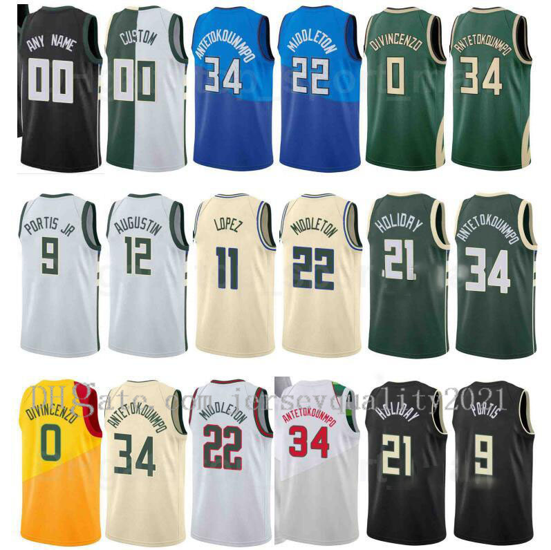 

Screen Print Basketball Jersey Jrue Holiday 21 Khris Middleton 22 Giannis Antetokounmpo 34 Brook Lopez 11 Bryn Forbes Bobby Portis Quick Dry