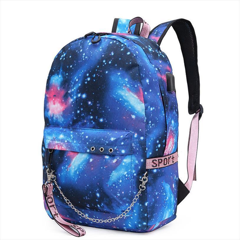 

teen girls boys galaxy cool nylon backpack usb charger large capacity starry sky universe space school bag