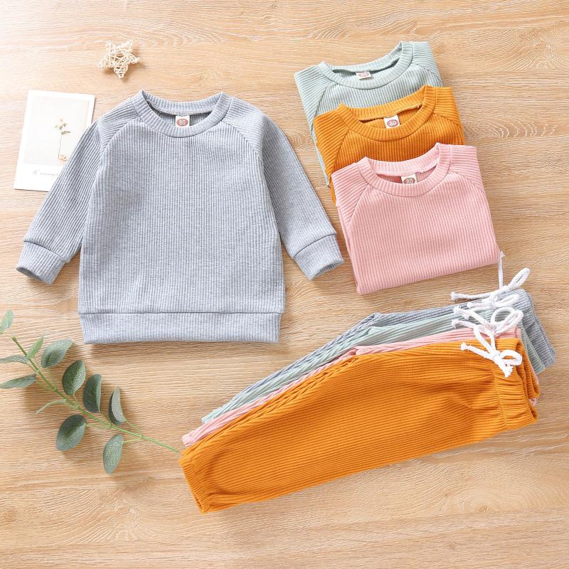 

Clothing Sets Baby Girls Boys Solid Knitted Tops+Lacing Pants Outfits Set, Gray