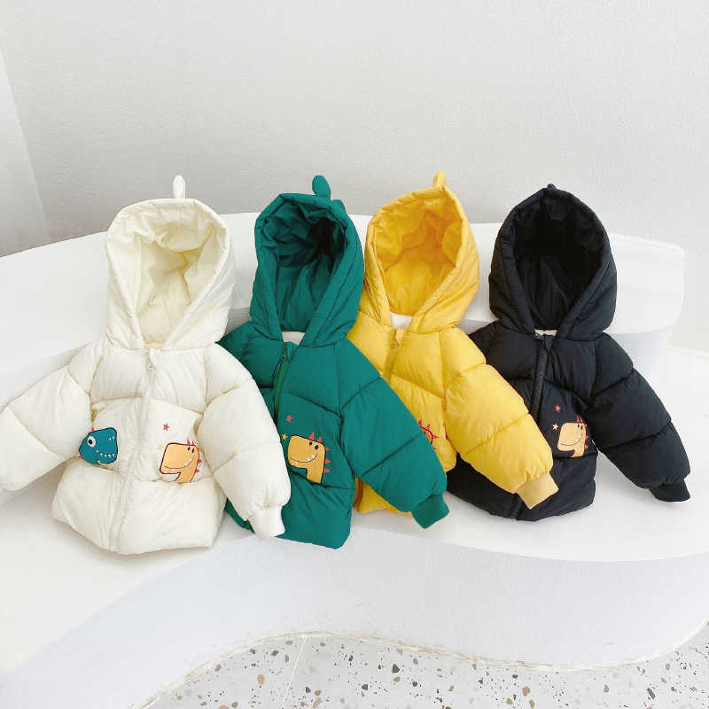 

Autumn Winter Baby Girls Boys Coats Hooded Cartoon Children Cotton-padded Jacket Kids Outerwear Outdoor Clothing Warm Parkas 210827, White