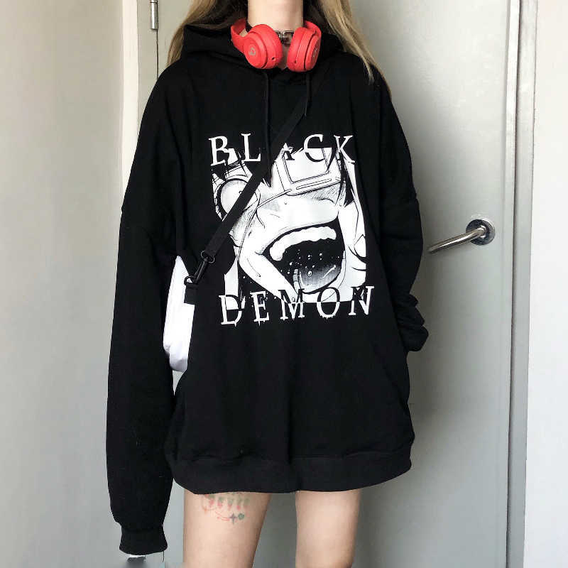 

Japanese anime sweatshirt gothic cartoon horror dark Harajuku big size punk streetwear hooded women clothing 210608, Hei01