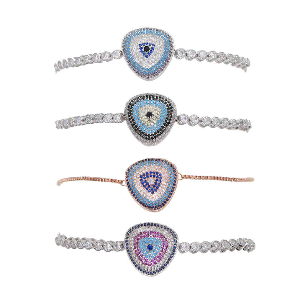 

Micro Arrival Time-limited Women Pave Cz Turquioses Bezel Tennis Chain Fashion Turkish Evil Eye Slider 2021 Girl Bracelet