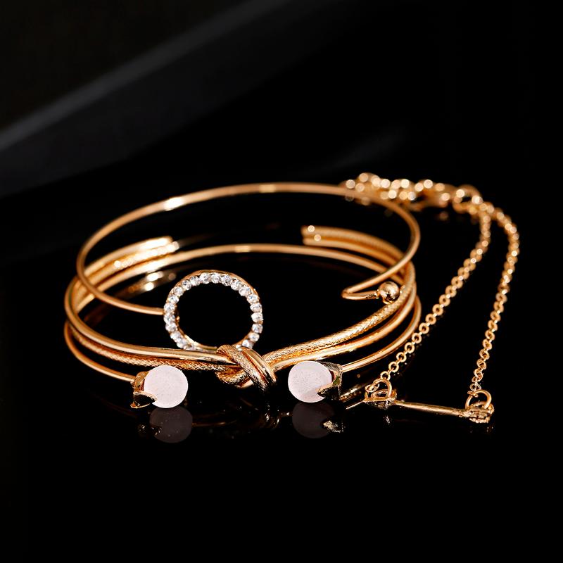 

Bangle 4pcs/Set Fashion Bohemia Zircon Knot Hand Cuff Link Chain Charm Bracelet For Women Gold Bracelets Adjustable Jewelry, Black