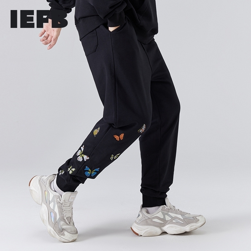 

IEFB spring Pants Men's Hip Hop Casual Black Sweatpants Fashion Loose Sports Pants Embroidered Elastic Waist Loose Trousers 210524