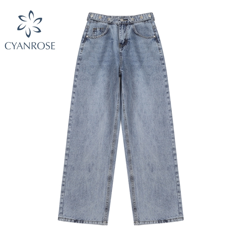 

Light Blue Denim Trousers Vintage Wide Leg Jeans Women Korean Straight Long Pants High Waist Casual Loose With Belt Spring 210708, Grey