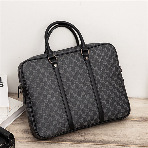 

Factory wholesale men bag business horizontal leather mens handbag classic printed businesses briefcase street trend Joker plaid shoulder bags, Black3-4063