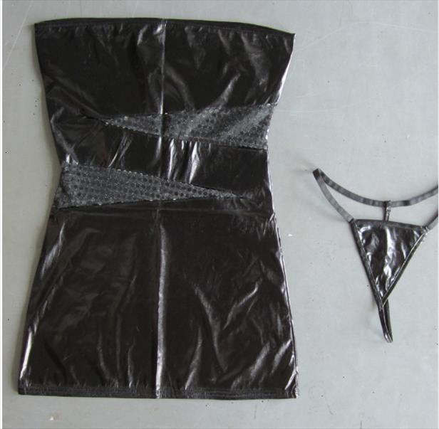 

pu leather sleepwear backless women dress sleeveless sheath bodycon look nightwear party club pencil black, Black;gray