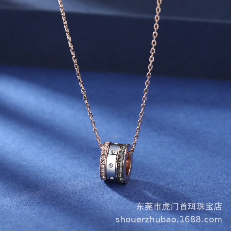 

Pendant Necklaces necklace Shi family three ring transfer bead nelace adopts Swarovski element Rose Gold Lo bone chain