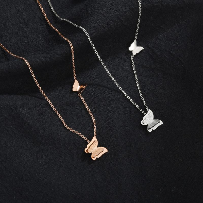 

Pendant Necklaces Trendy Butterfly Necklace Style Jewelry Rose Gold Sliver Color 316L Stainless Steel For Girls Party Gifts