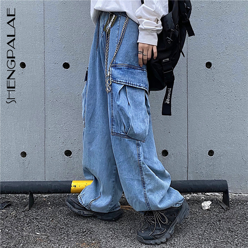 

SHENGPALAE 2021 New Spring Casual Jeans Woman Long Trousers Cowboy Female Loose Streetwear High Waist Wide Leg Pants ZA5880, Black