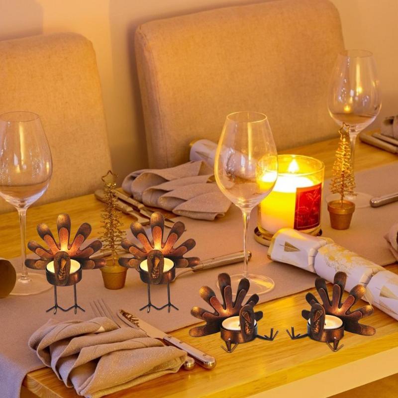 

Candle Holders Metal Turkey Tea Light Holder Thanksgiving Home Dinner Wedding Bar Party Candlestick