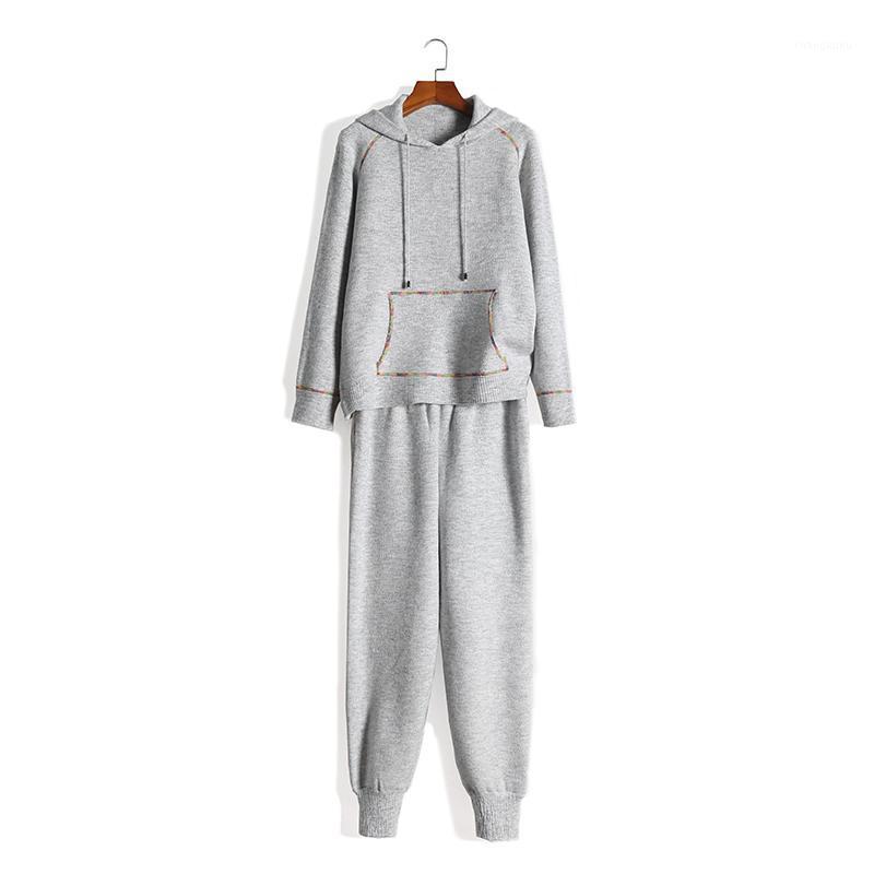 

And Hooded Wool Rushed Pants Fashion Cashmere Warm Two-piece Woman Tracksuit 2021 Women' Knitted Two Set Pullover Tracksuits, Black