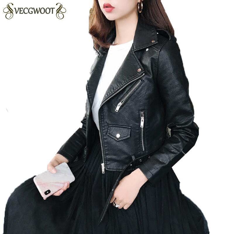 

Women's Leather & Faux Women Coats 2021 Autumn Short Jacket PU Slim Solid Artificial Long Sleeve Pink Female HP134, Black