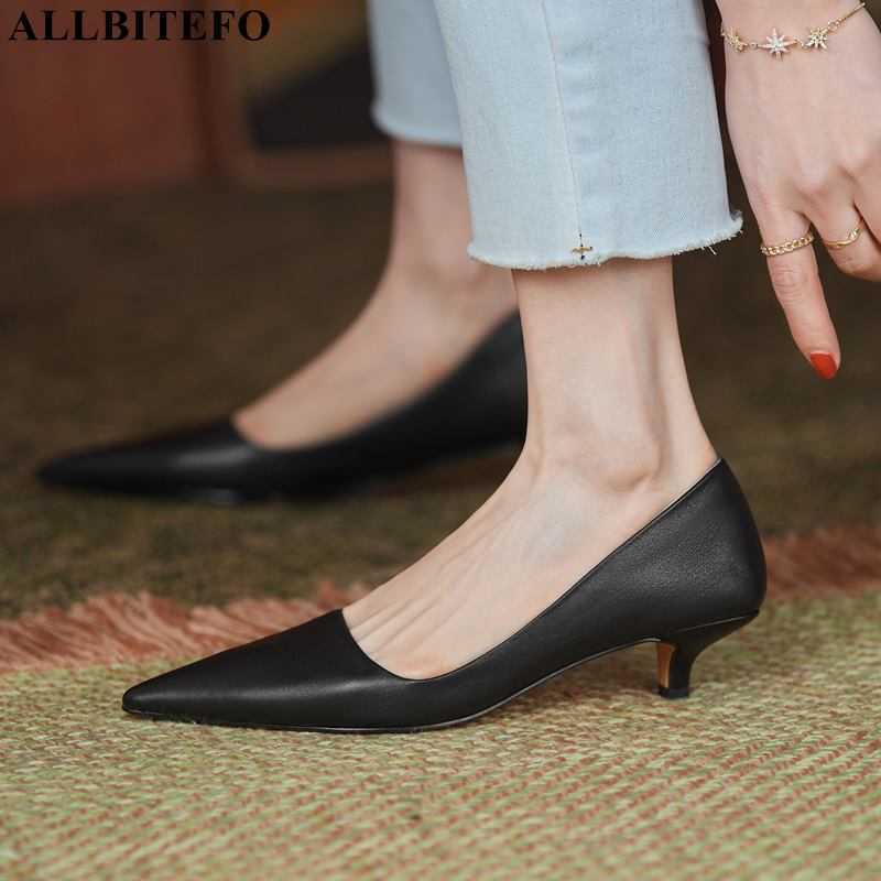 

ALLBITEFO High quality genuine leather women heels shoes brand high heels shoes low-heeled office ladies shoes zapatos de mujer 210611, As picture