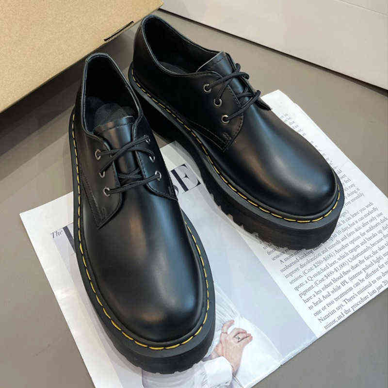 

Leather shoes Dr autumn round head low top black lace up low top Martin shoes women's single shoes