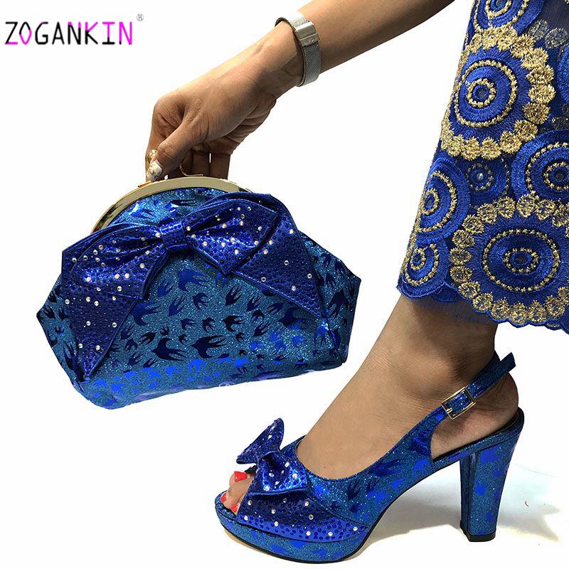 

Dress Shoes Royal Blue Fashion Wedding And Bag Set Latest African Style Women Pumps To Match For Party, Black
