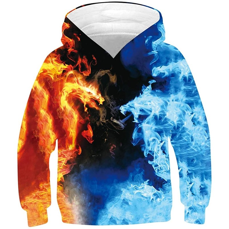

Ice fire bucket pattern comfortable men and women novelty hoodie 3D printing pullover hooded sweater with pocket 100-160, Black