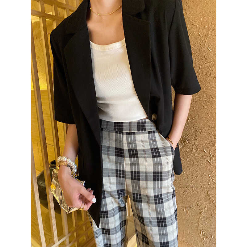 Szta Short Sleeve Suit et Women&#039;s Summer Thin 2021 Foreign Style Black Casual Small Suit Top-image-702389509