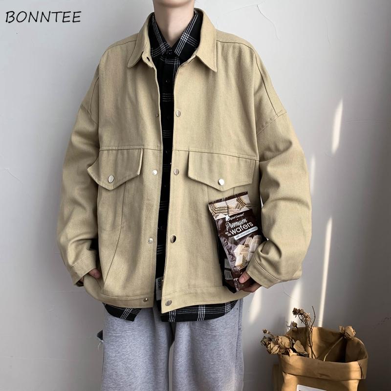 

Men's Jackets Cargo Men Outwear Fashion Spring All-match Handsome Solid Simple Pockets Clothing Classic Korean Style Streetwear Coats, Black;brown
