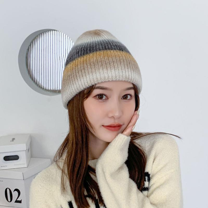 

Beanie/Skull Caps 2021 Tie Dye Knitted Hat Gradient Soft Warm Beanie Woolen Cap Thick Keep Ski Women Girls Simple Autumn Winter, C4