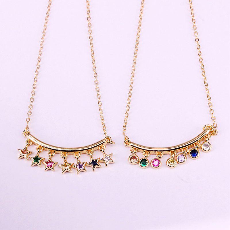 Pendant Necklaces 10PCS,Gold Color Charm Rainbow Colorful CZ Cubic Zirconia Star / Round Dots Charms Micro Pave Necklace Statement Jewelry-image-708525780