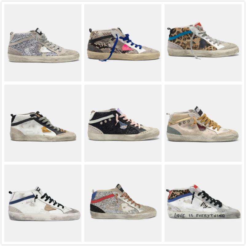 

GGDB Gooses Golden Mid Star High Shoe Sneakers Italy Deluxe Brand Classic White Do-old Dirty Shoes Designer Women Man Trainers Bes xdV, Black